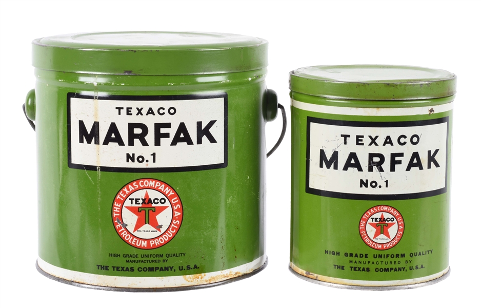 LOT OF 2: TEXACO MARFAK NO. 1 ONE & FIVE POUND GREASE CANS.