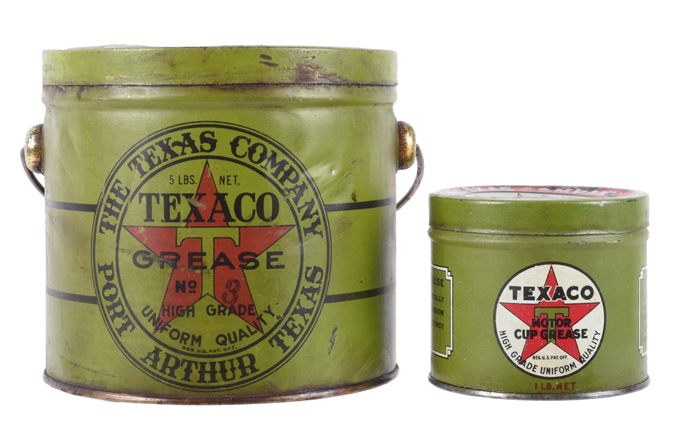 LOT OF 2: TEXACO ONE & FIVE POUND EARLY GREASE CANS.