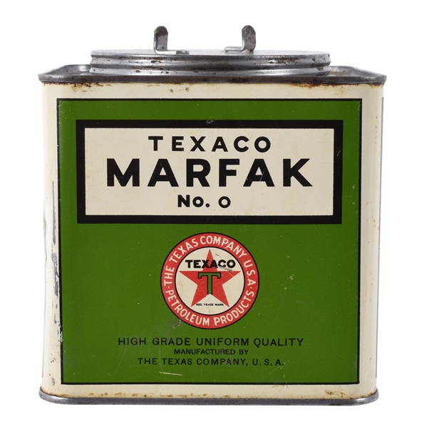 TEXACO MARFAK NO. O FIVE POUND SQUARE GREASE CAN.