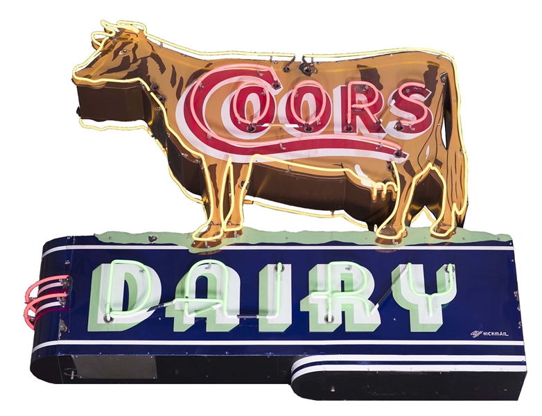COMPLETE COORS DAIRY DIE-CUT PORCELAIN COW NEON SIGN. 