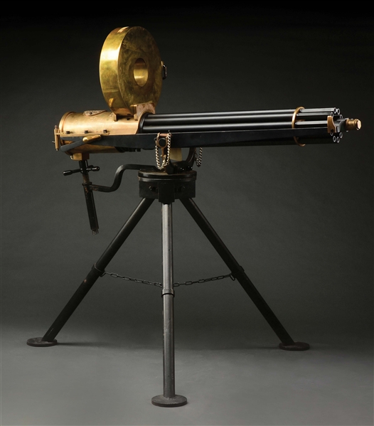 (M) MIKE SUCHKA PRODUCED REPRODUCTION COLT MODEL 1874 GATLING BATTERY GUN ON STEEL TRIPOD.