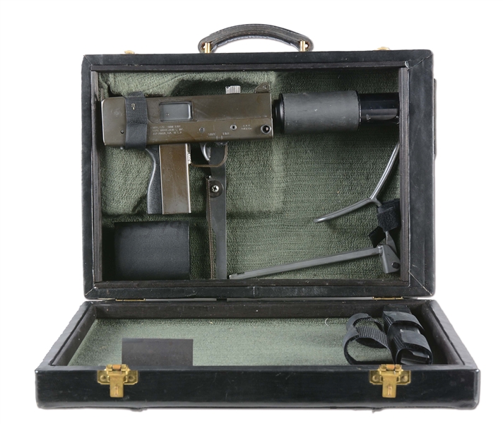 (N) COBRAY S M10 9MM MACHINE GUN (FULLY TRANSFERABLE) WITH RPB M10 9 MM SUPPRESSOR IN HIGHLY DESIRABLE COVERT OPERATIONAL BRIEFCASE.