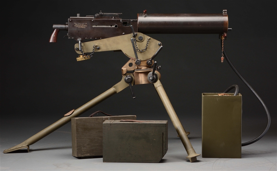 (N) VERY ATTRACTIVE RARE AND HISTORIC COLT MODEL OF 1924 WATER COOLED MACHINE GUN USED AT SING SING PRISON WITH MATCHING ORIGINAL COLT COMMERCIAL TRIPOD (CURIO & RELIC).