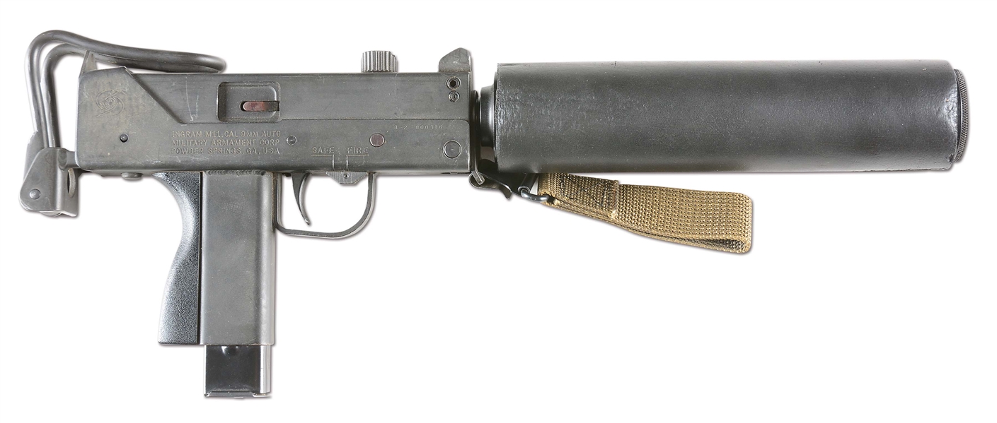 (N) HIGHLY DESIRABLE POWDER SPRINGS M-11 MACHINE GUN IN .380 AUTO WITH SUPPRESSOR (FULLY TRANSFERABLE).