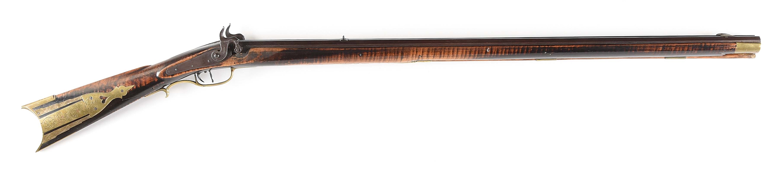 (A) FULL STOCK S. SMITH CASSVILLE DOUBLE BARREL HUNTINGDON KENTUCKY PERCUSSION RIFLE.
