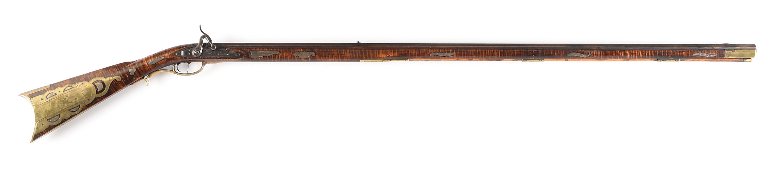 (A) FULLSTOCK SILVER-INLAID SIGNED BEDFORD COUNTY PERCUSSION KENTUCKY RIFLE BY DANIEL BORDER.