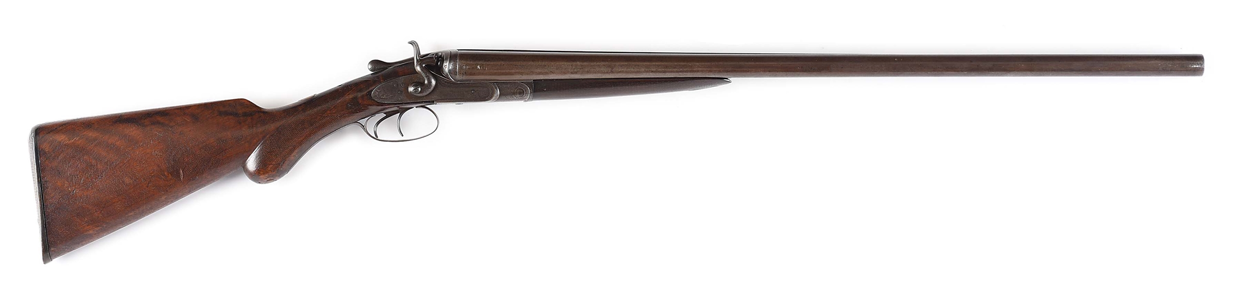 (A) RARE HIGH GRADE WINCHESTER MODEL 1879 DOUBLE BARREL SHOTGUN WITH CONSIDERABLE EXPERIENCE.