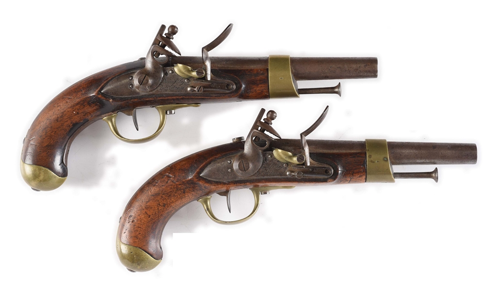 (A) PAIR OF FRENCH MODEL AN XIII FLINTLOCK PISTOLS MARKED ST. ETIENNE DATED 1813.