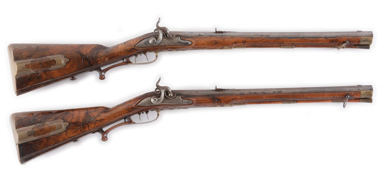 (A) PAIR OF AUSTRIAN JAEGER PERCUSSION CARBINES BY JOSEF FRUWIRTH.