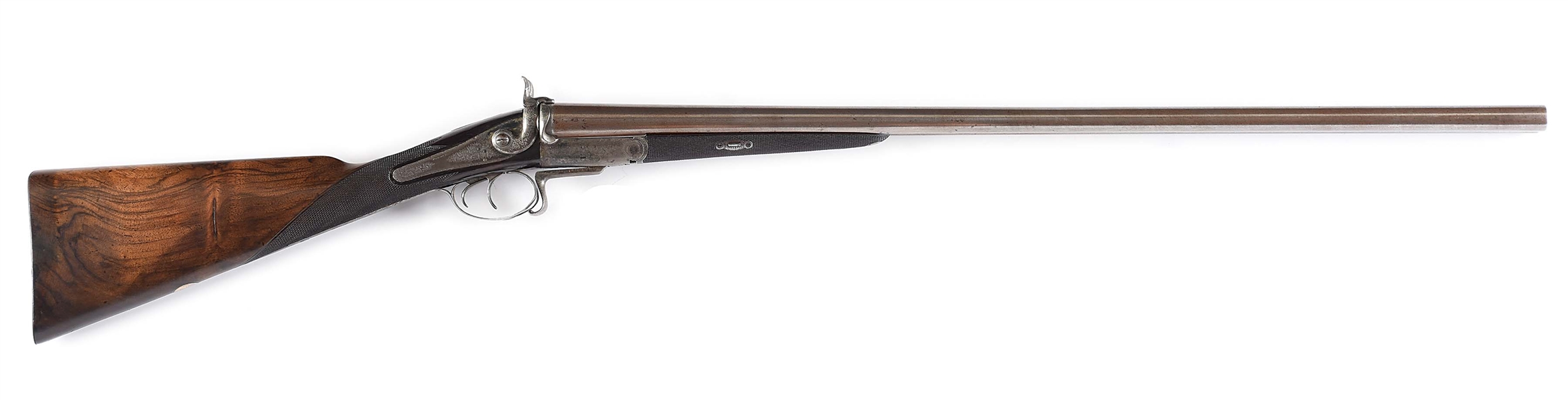 (A) JAMES PURDEY FIRST MODEL THUMBHOLE LEVER GAME GUN INCORPORATING PURDEYS PATENT 424 OF 1865.