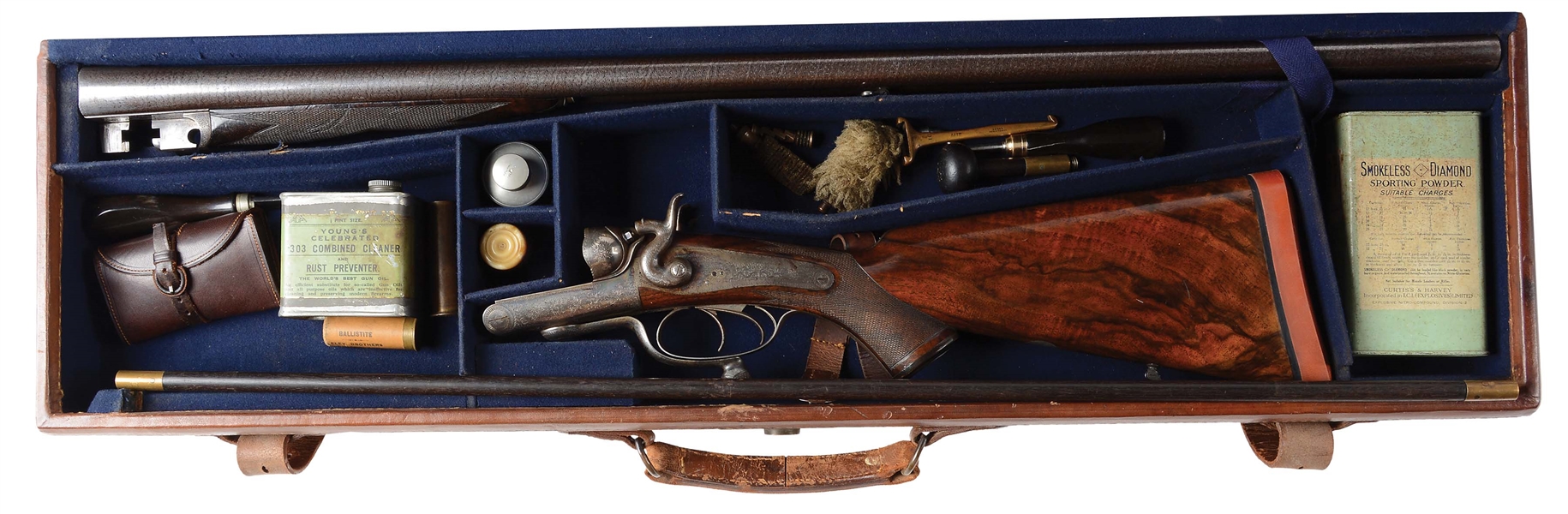 (A) HIGH ORIGINAL CONDITION TEN BORE HOLLAND & HOLLAND SIDE BY SIDE HAMMER SHOTGUN WITH CASE AND ACCESSORIES
