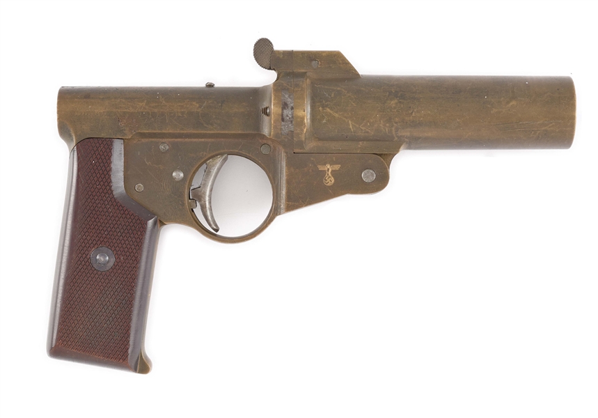 WWII GERMAN A.W.W. 37 SINGLE BARREL KRIEGSMARINE BRASS SIGNAL PISTOL.