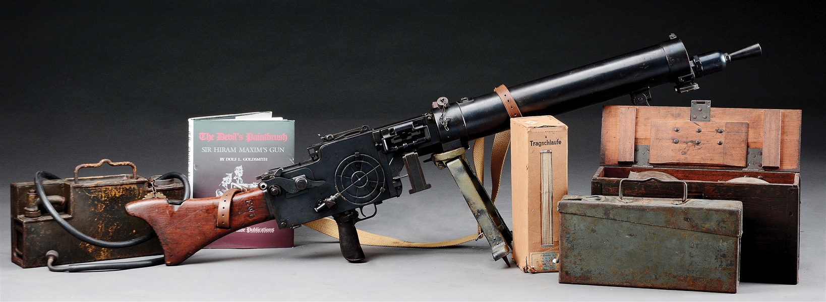 (N) FANTASTIC AND EXTRAORDINARILY RARE GERMAN WW1 MG 08/15 MAXIM MACHINE GUN RETROFITTED DURING WEIMAR ERA WITH SPECIAL FEED BLOCK EQUIPPED TO MG 34 OR CLOTH BELTS (CURIO AND RELIC)