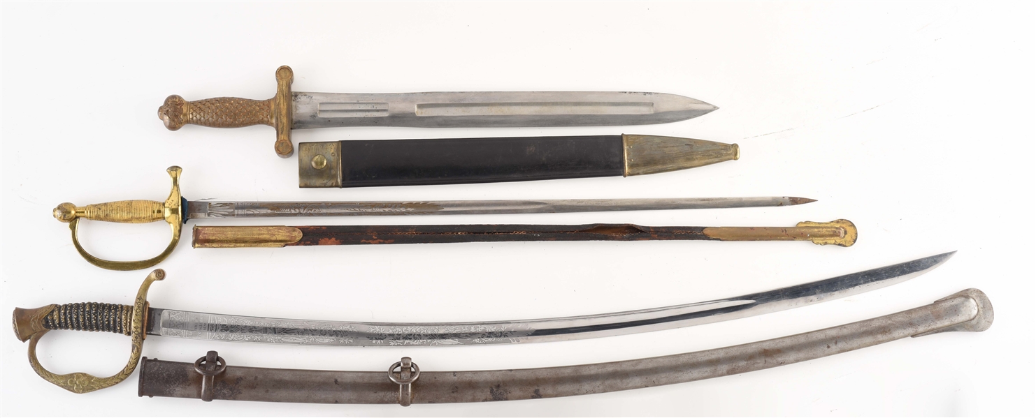 LOT OF 3: AMERICAN SWORDS WITH SCABBARDS.