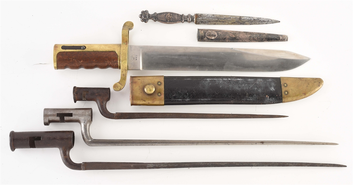 LOT OF 5: 4 BAYONETS & A SILVER DIRK.