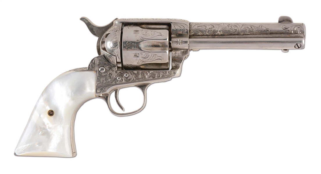 (A) NEW YORK ENGRAVED & SILVER PLATED COLT SINGLE ACTION ARMY REVOLVER (1884).