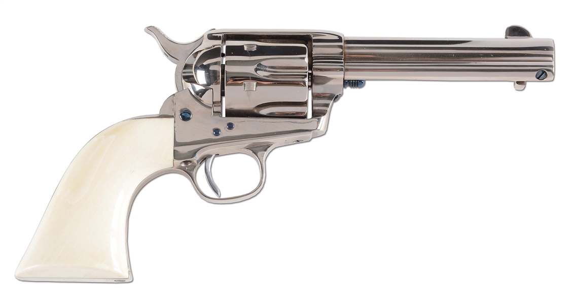 (A) COLT CASED SINGLE ACTION ARMY REVOLVER W/ NICKEL FINISH & IVORY GRIPS