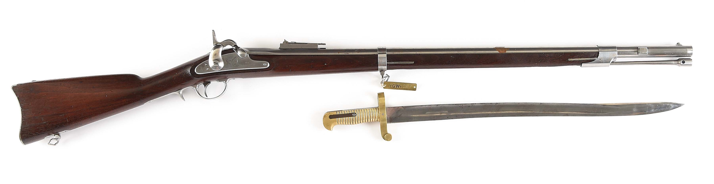 (A) CIVIL WAR WHITNEY MODEL 1861 PLYMOUTH NAVY RIFLE WITH SABER BAYONET.