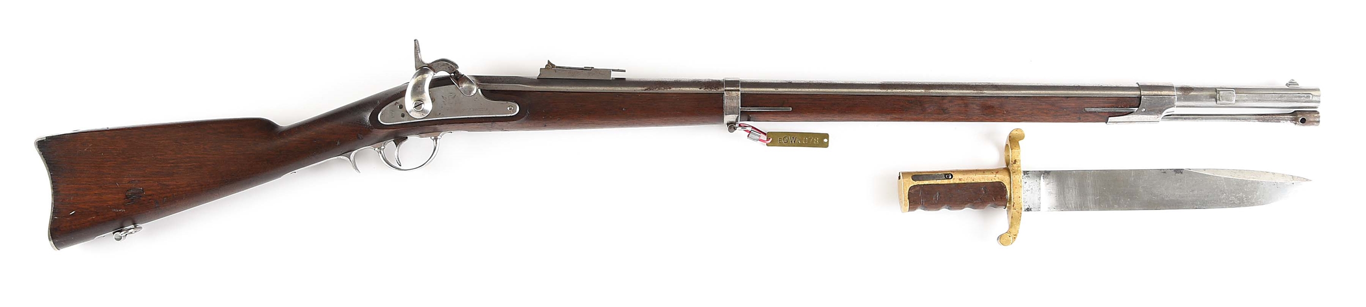 (A) CIVIL WAR WHITNEY MODEL 1861 PLYMOUTH NAVY RIFLE, DATED 1863 WITH DAHLGREN BOWIE BAYONET.
