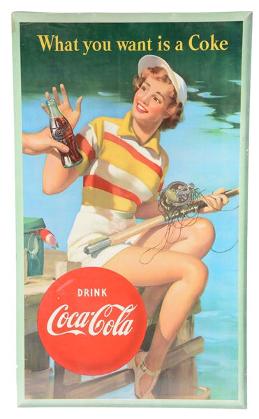 1953 COCA-COLA FISHING GIRL POSTER.