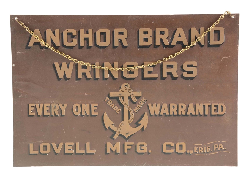 ANCHOR BRAND WRINGERS DOUBLE-SIDED TIN SIGN. 