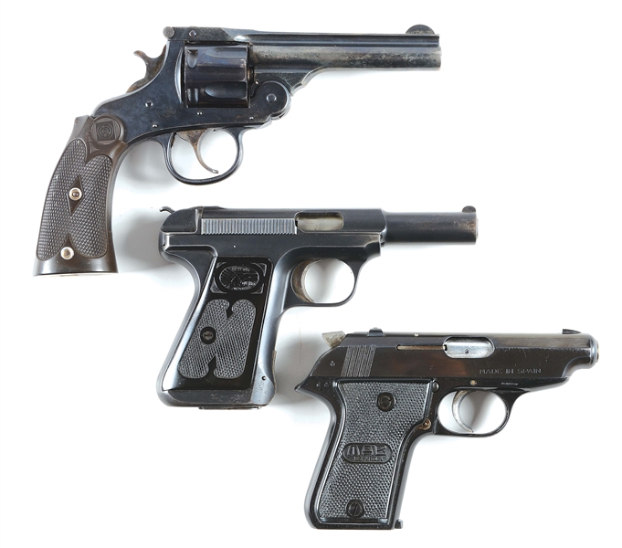 (C) LOT OF 3: H&R TOP BREAK REVOLVER, SAVAGE ARMS MODEL 1917 PISTOL & MAB MODEL GZ PISTOL.