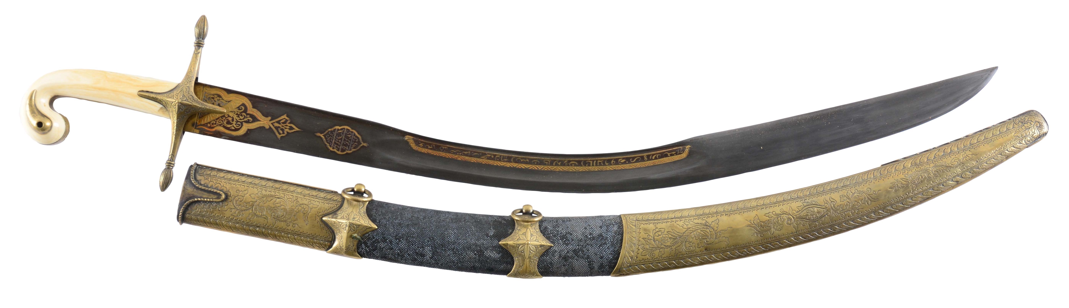 VERY FINE 18TH CENTURY HUNGARIAN SABER OF KILIJ FORM IN THE OTTOMAN MANNER WITH SCABBARD.