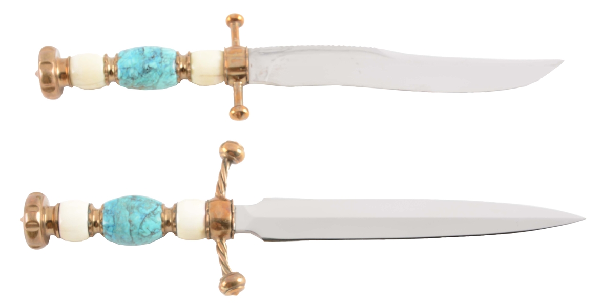LOT OF 2: NORMAN LEVINE DIRK WITH BONE TURQUOISE & KRIS WITH BONE TURQUOISE.