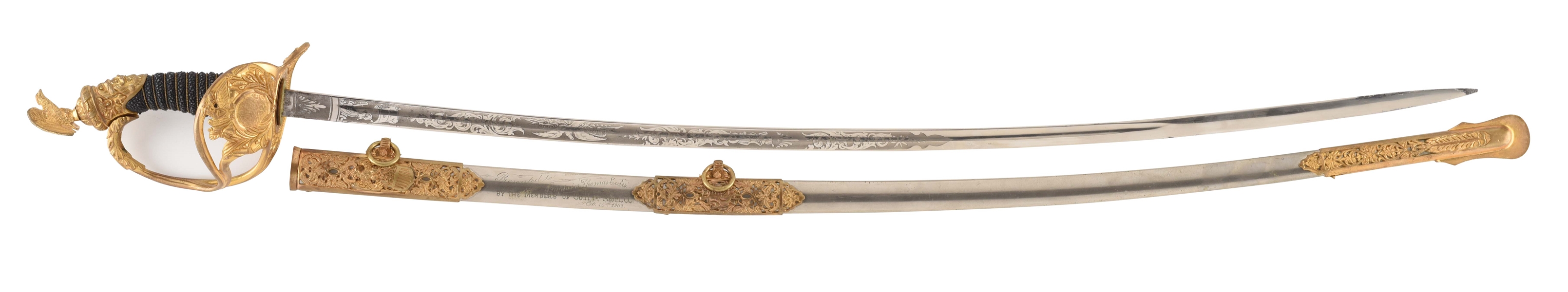 HIGH QUALITY MODEL 1872 OFFICERS PRESENTATION SWORD OF CAPTAIN THOMAS ECCLES.