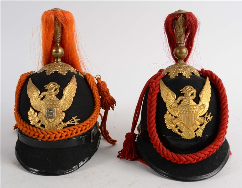LOT OF 2: U.S. ARMY MODEL 1881 SIGNAL CORPS & ARTILLERY ENLISTED DRESS HELMETS.