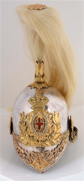 IDENTIFIED BRITISH VICTORIAN 1ST LIFEGUARDS HOUSEHOLD CAVALRY OFFICERS HELMET.