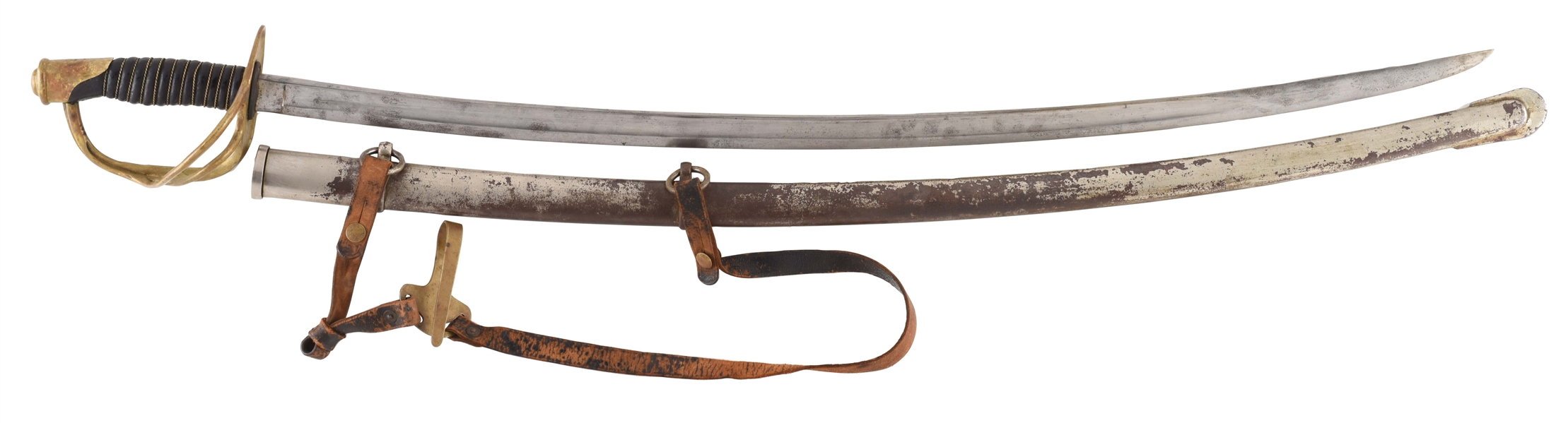 U.S. MODEL 1860 CAVALRY SABER WITH LEATHER SWORD HANGER, BY AMES.