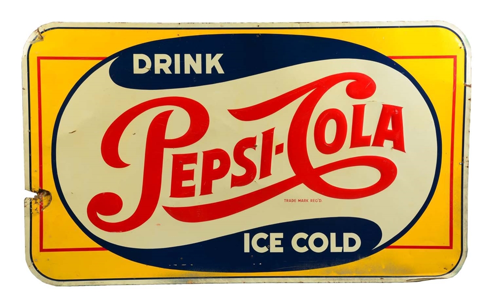 LARGE DRINK PEPSI COLA EMBOSSED TIN SIGN. 