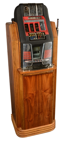 **REPRODUCTION 50¢ MILLS "THE WESTERNER" CONSOLE SLOT MACHINE.