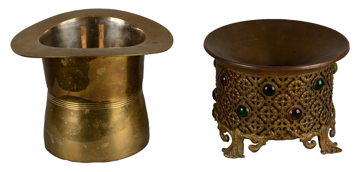 LOT OF 2: DECORATIVE BRASS SPITTOONS.