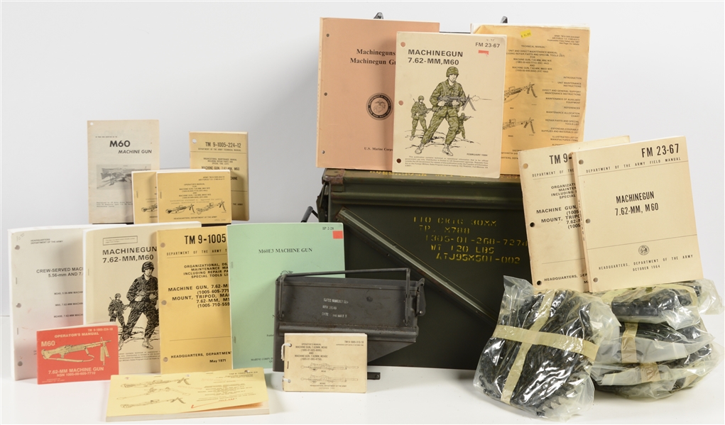HIGHLY DESIRABLE LOT OF M-60 MANUALS, AND CONVERSION FEED TRAY FOR M-60 MACHINE GUN TO NON-DISINTEGRATING MG42/MG3 BELTS