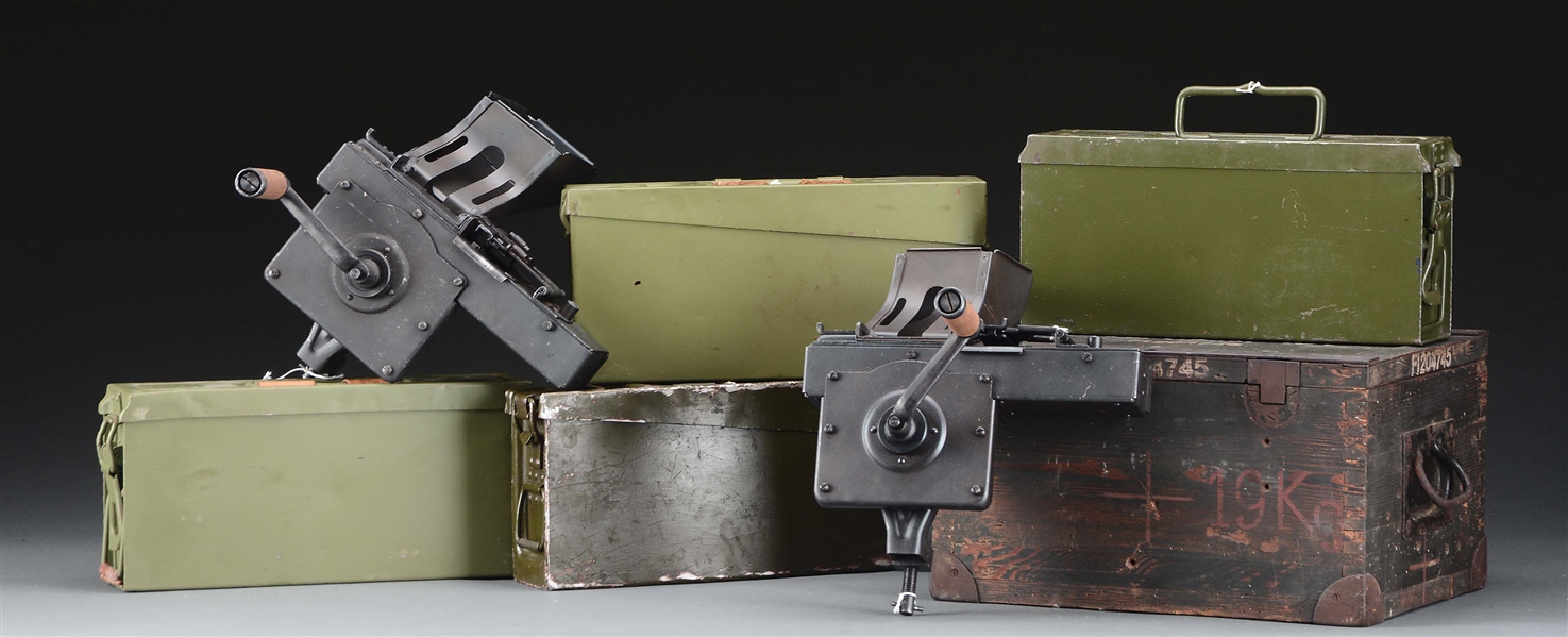 LOT OF RARE MG-34/MG-42/MG-3 ACCESSORIES INCLUDING LOADERS AMMO CANS, BELTS, AND LOADER BOX.