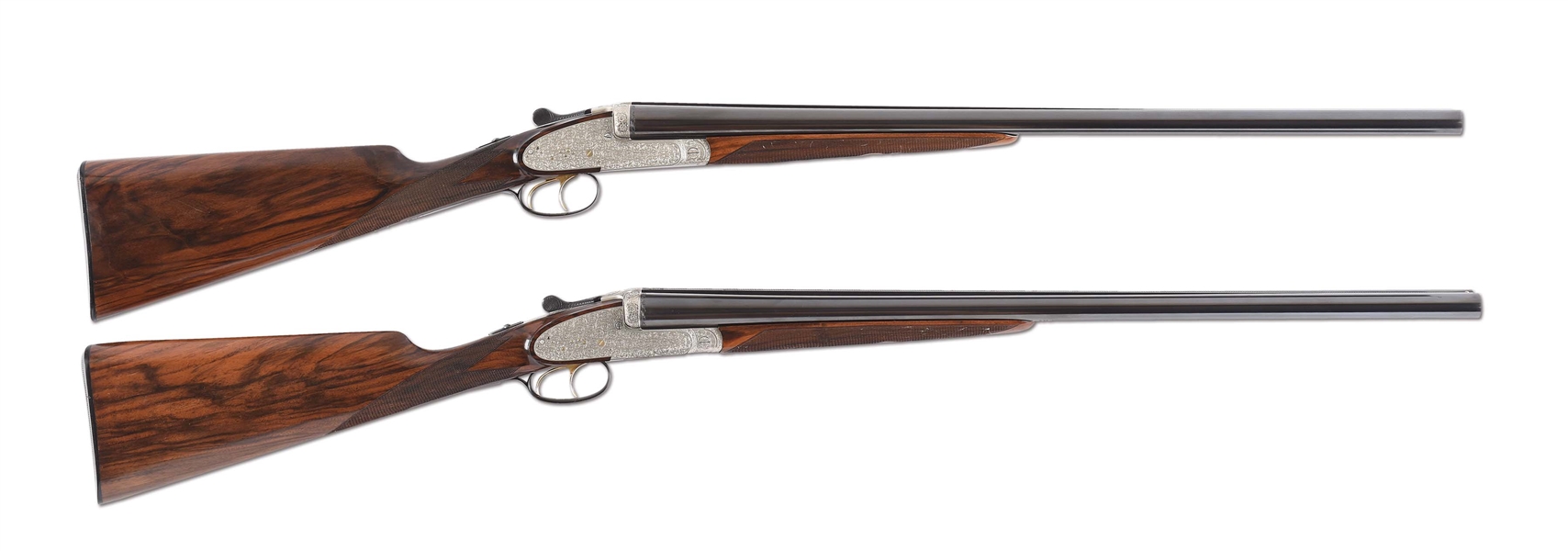 (M) FINELY CRAFTED PAIR OF LUDWIG BOROVNIK BEST SIDELOCK EJECTOR GAME GUNS WITH CASE.