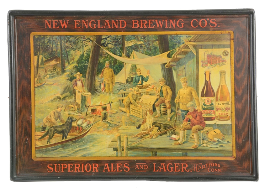 NEW ENGLAND BREWING CO. TIN LITHO SIGN. 