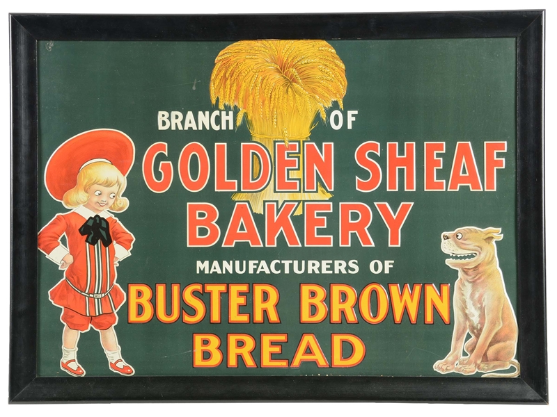 BUSTER BROWN BREAD TIN ADVERTISING SIGN.