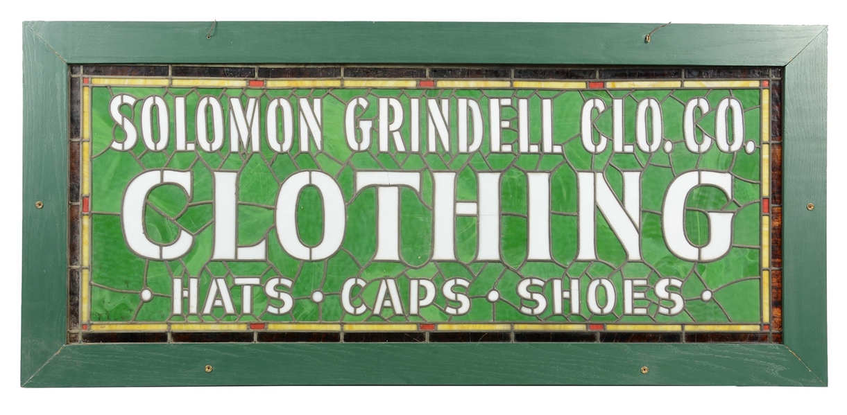 SOLOMON GRINDELL CLOTHING STAINED GLASS SIGN.