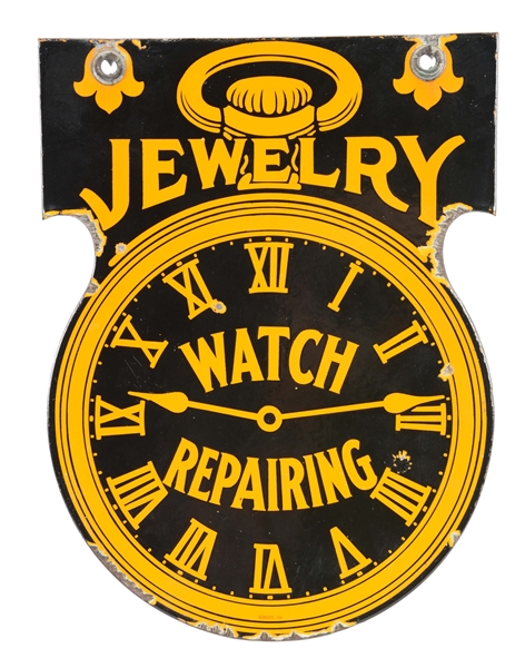 DOUBLE SIDED PORCELAIN JEWELRY WATCH REPAIRING SIGN.