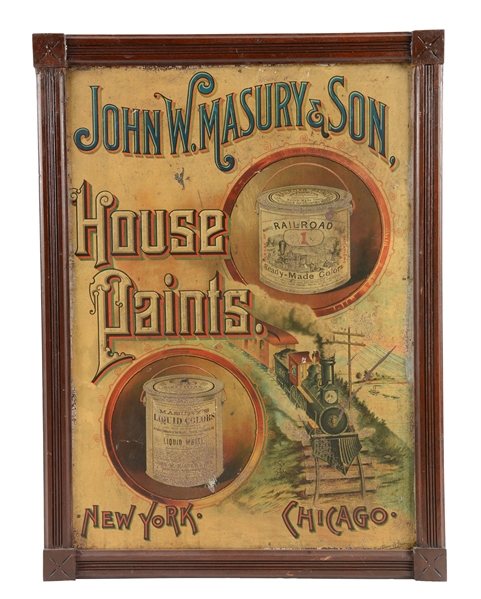 JOHN W. MASURY & SON HOUSE PAINTS TIN ADVERTISING SIGN.