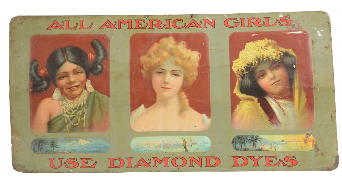 DIAMOND DYES EMBOSSED TIN SIGN.