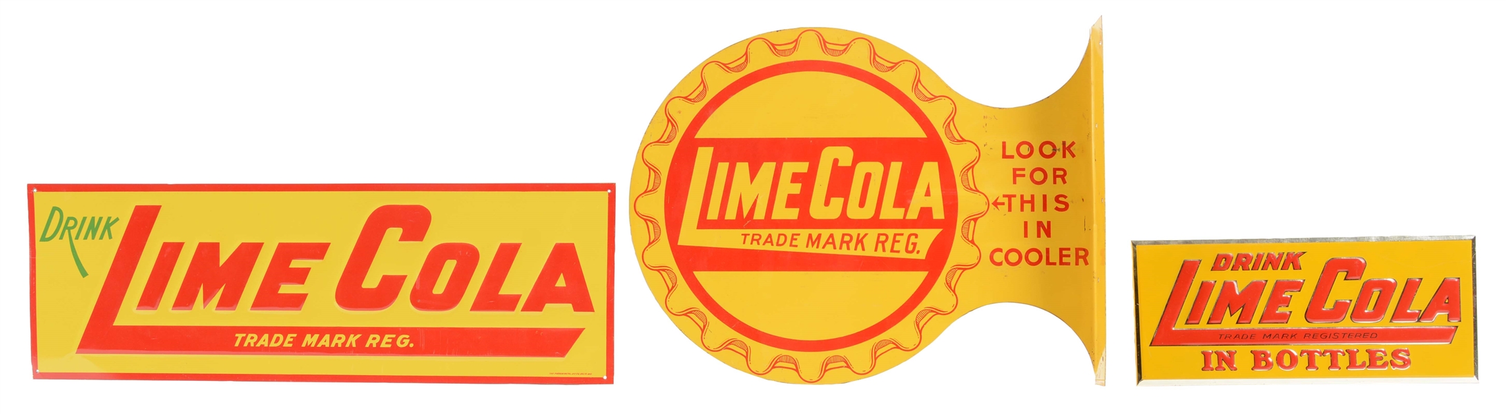 LOT OF 3: LIME COLA ADVERTISING SIGNS.