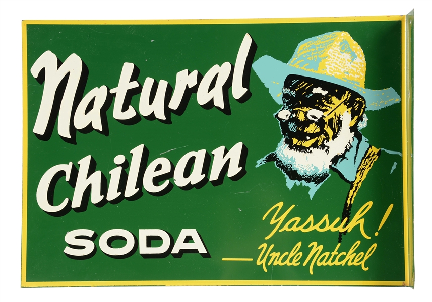NATURAL CHILEAN SODA TIN ADVERTISING FLANGE SIGN.