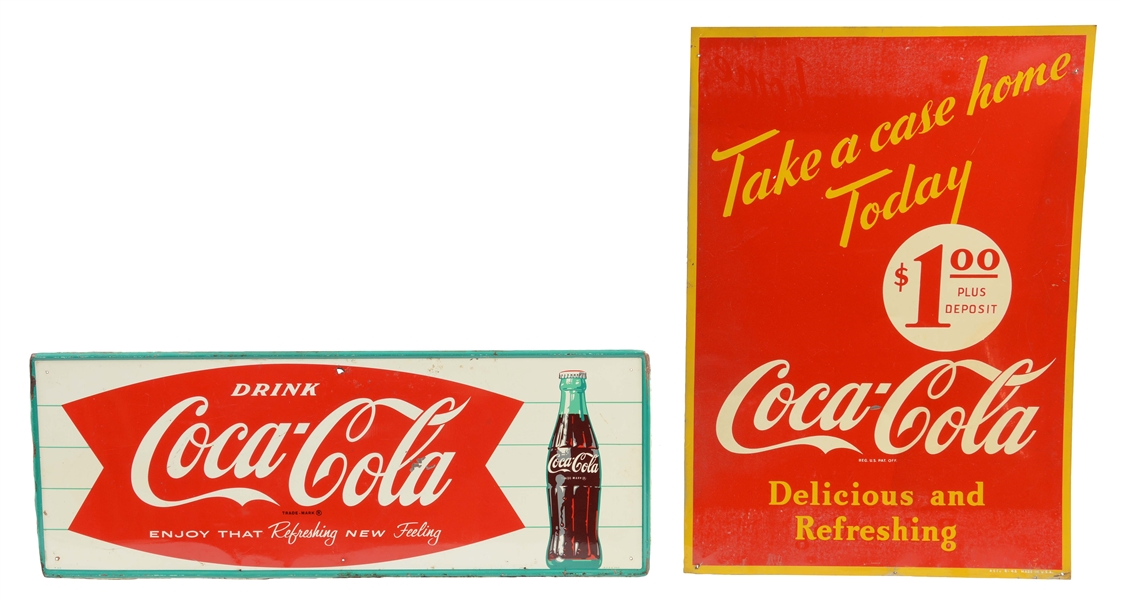 LOT OF 3: COCA-COLA TIN ADVERTISING SIGNS.