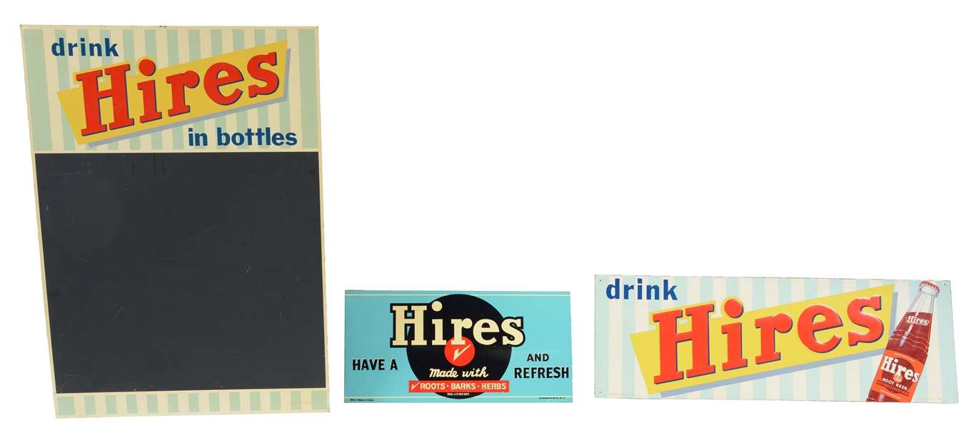 LOT OF 5: HIRES ROOT BEER TIN ADVERTISING SIGNS.