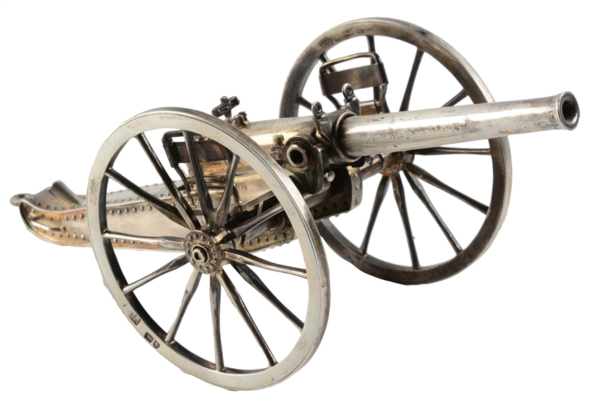ENGLISH STERLING SILVER CANNON MODEL BY SAMPSON, MORDEN & CO.