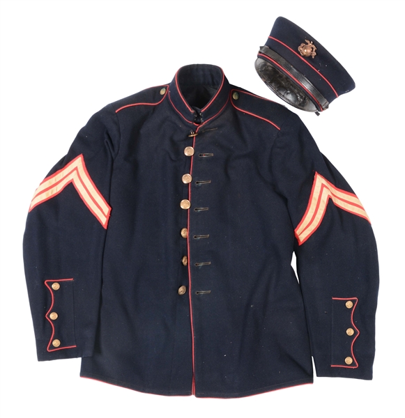 WWI USMC ENLISTED DRESS BLUE UNIFORM COAT & HAT.